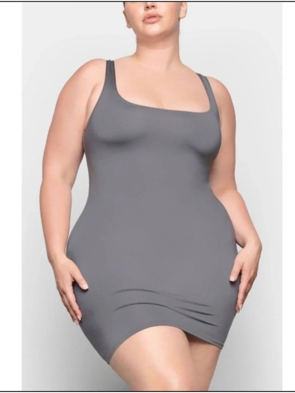 SKIMS Signature Swim Tank Dress Gunmetal Size Large Grey bodycon